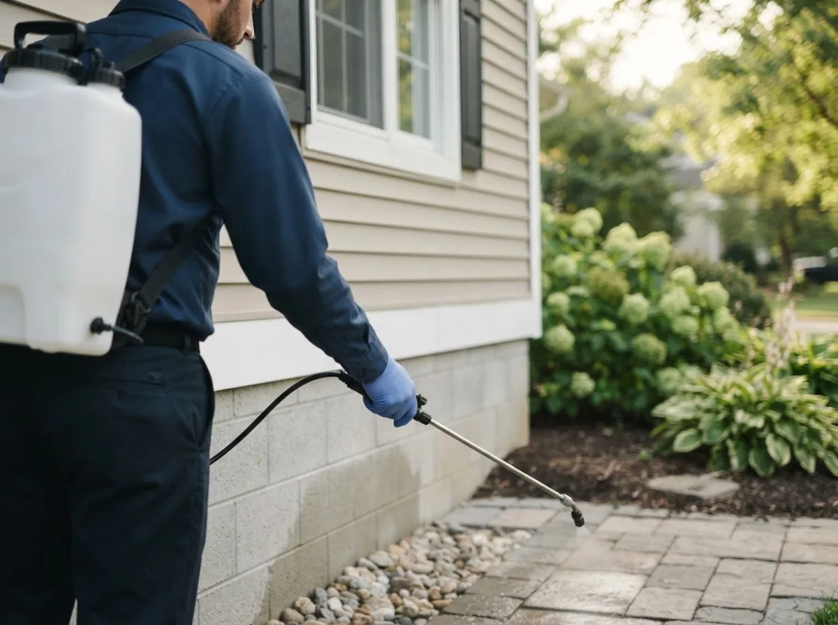 Pest control technician inspecting a home in Fisk, MO